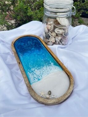 Handmade Ocean Resin & Wood Beach Tray
